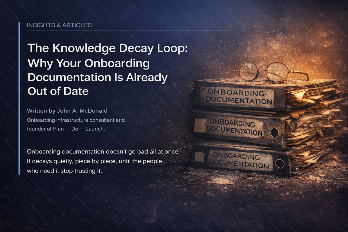 Illustration of knowledge decay in onboarding documentation