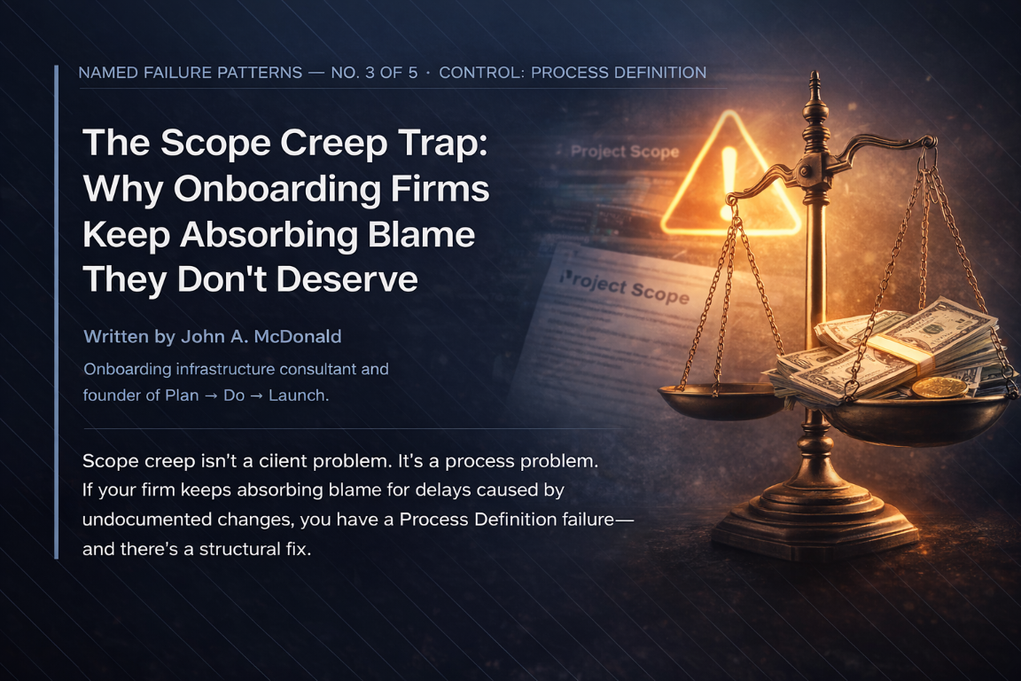 Illustration of the scope creep trap in customer onboarding projects